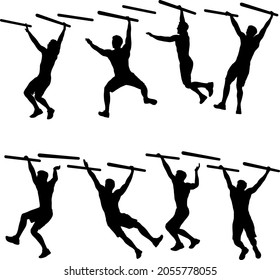 Silhouette of a pull up workout steps on a white background