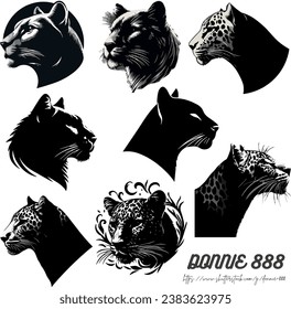 silhouette puma and leopard head, vector graphics