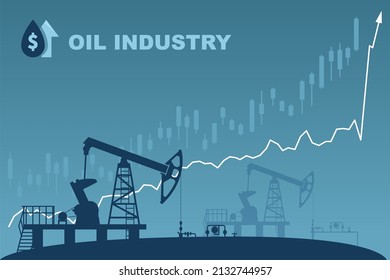 silhouette of a pumping station for oil production and an upward graph of prices for petroleum products the concept of price growth vector illustration