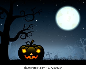 Silhouette Pumpkin Carving Graveyard Halloween Day Stock Vector ...