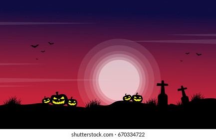 Silhouette of pumpkin in the grave scenery for Halloween vector