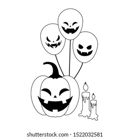 silhouette of pumpkin with icons halloween on white background vector illustration design