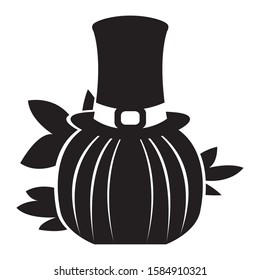 Silhouette of a pumpkin with a pilgrim hat - Vector