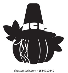 Silhouette of a pumpkin with a pilgrim hat - Vector