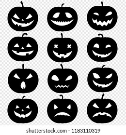 Silhouette Of Pumpkin Set Transparent Background, Vector Illustration