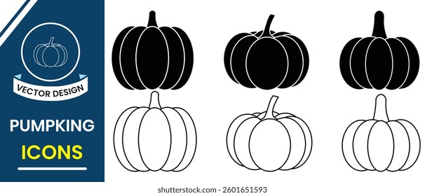 Silhouette of pumpkin vegetable icon, Halloween pumpkins vector. Pumpkins icon, vector symbol. Set of various vegetables. Vector illustration. 