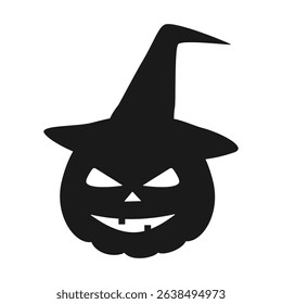 Silhouette pumpkin in witch hat Halloween greeting Minimalist design element Black on white backdrop