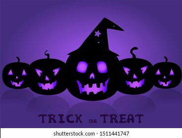 silhouette pumpkins with various expressions on purple background. EPS 10 - Vektor