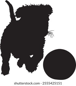 silhouette, Puppy Playing with a Ball, vector