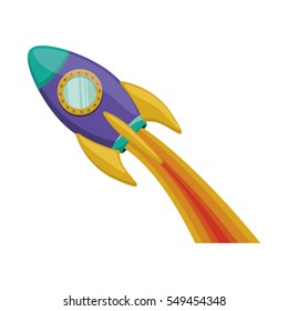 silhouette purple rocket with wake of fire