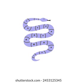 Silhouette of purple snake on isolated background. Vector flat illustration