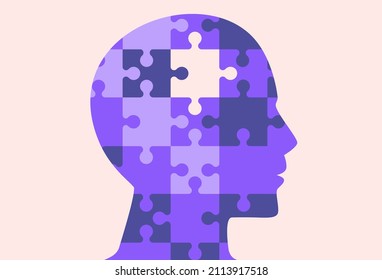 Silhouette puzzle of human head from jigsaw has a space. Illustration about people losing memory, Alzheimer, Dementia.