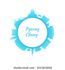 Silhouette Pyeongchang skyline with colorful buildings. Circle style. Vector illustration.