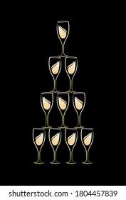 Silhouette pyramid of Champagne glasses. The picture can be used for website designing, logo making, company branding and also for party invitation card designing.