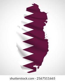 Silhouette of Qatar map filled with the Qatari flag design, symbolizing national pride, cultural heritage, and geographic identity.  
