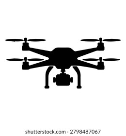 Silhouette of a quadrocopter drone with a camera.