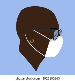 Silhouette. Quarantine. Portrait of a Stylish guy. Black guy in mask. Black man in sunglasses. Flat colored Male illustration. 