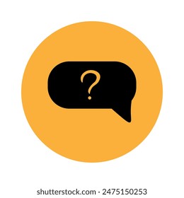 Silhouette of a question mark on an orange background in the form of a circle. Chat question icon. Question concept. Vector flat illustration for website and banner design