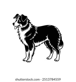 Silhouette of quiet Australian shepherd dog vector clipart design