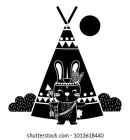 silhouette rabbit animal with arrows and camp design