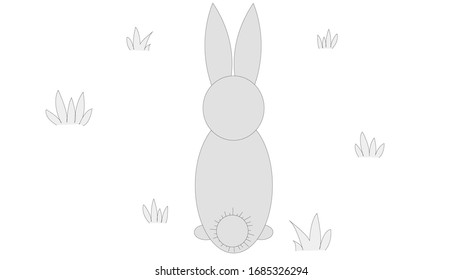 The silhouette of a rabbit from behind with tufts of grass around it, Easter motif, illustration, vector, suitable for fabrics, napkins, decor
