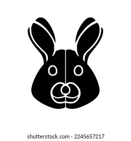 Silhouette rabbit black sign icon. Vector illustration eps . A black and white bunny mask with a nose and ears on a white background, with a long shadow