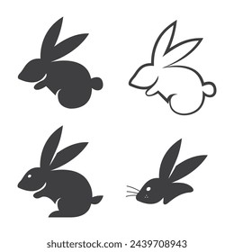 Silhouette rabbit collection for Easter Day. Easter abstract background.