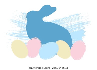 Silhouette of rabbit and grunge eggs on background of brush stroke, Easter. Vector illustration