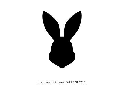 Silhouette of a rabbit head. Easter Bunny. Isolated on white background. A simple black icon of hare. Cute animal. Ideal for logo, emblem, pictogram, print, design element for greeting card