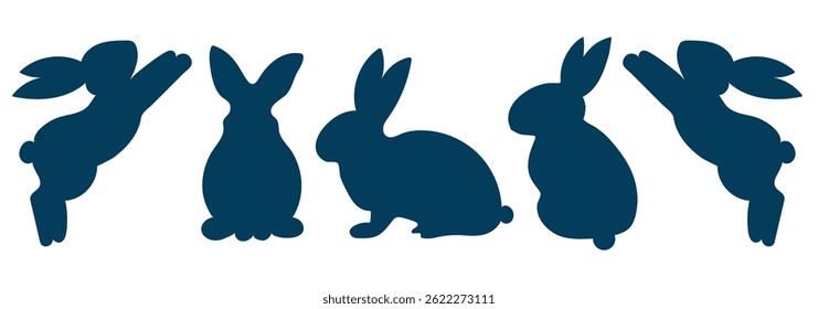  silhouette of the rabbit, isolation set cute bunny silhouette rabbit animal silhouette black vector bunny in different poses. Silhouettes of easter bunnies. Cute animals. Suitable for logo, emblem. 