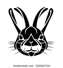 Silhouette rabbit  logo design . Vector illustration eps 10. A black and white rabbit face with a long nose and ears, with a long tail, is shown