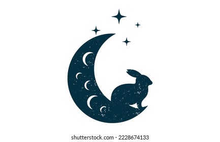 silueta del logo de conejo en luna