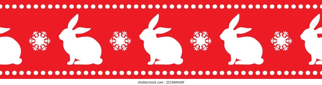 Silhouette of a rabbit on a red background. Christmas seamless pattern, print, ornament. Vector illustration