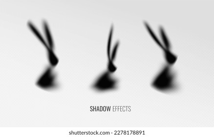 Silhouette rabbit on a transparent background. Easter bunny shadow, graphic element for design. Realistic rodent shadow - vector illustration