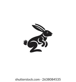 Silhouette rabbit on white background. Pets and farm animals collection