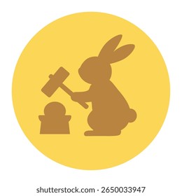 Silhueta de um coelho batendo mochi dentro de uma lua cheia



