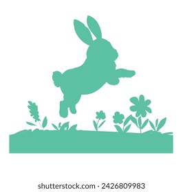 silhouette rabbit run on the grass vector illustration hand drawn