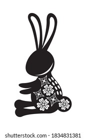 silhouette rabbit seated with mid autumn decoration in skin vector illustration design