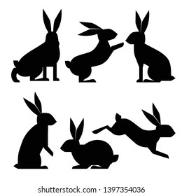  Silhouette Rabbit Set. Vector Illustration