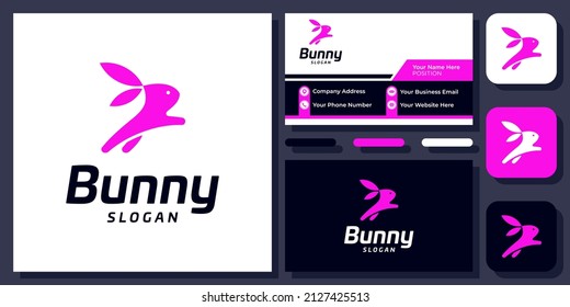 Silhouette Rabbit Simple Bunny Mammal Animal Hare Icon Vector Logo Design with Business Card