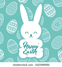 silhouette rabbit sitting happy easter egg background