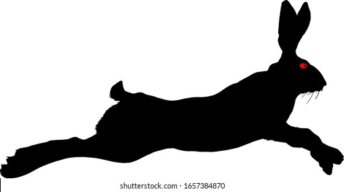 Silhouette of a rabbit sprinting at full stretch. Vector illustration. 