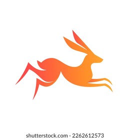 Silhouette rabbit, sun and simple logo icon for a mammal farm
