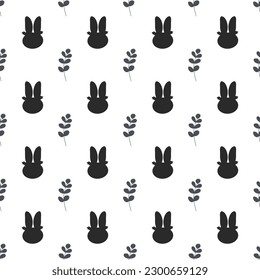 Silhouette de la boquilla de un conejo y una ramera. Ilustración negra en un estilo plano sobre un fondo blanco. Doodles