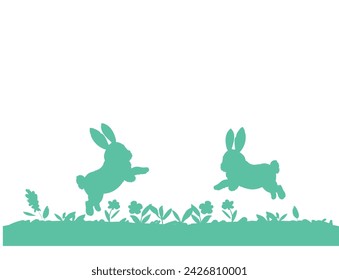 silhouette rabbits run on the grass vector illustration hand drawn
