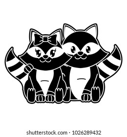 silhouette raccoon couple cute animal together