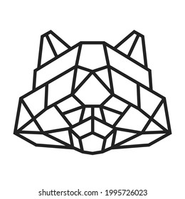 Silhouette of raccoon head from lines in monochrome geometric polygonal style isolated on white background. Modern graphic design element for label, print or poster. Vector art illustration.