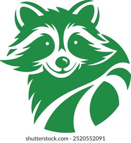 Logo de la mascota del mapache de la silueta en fondo blanco puro