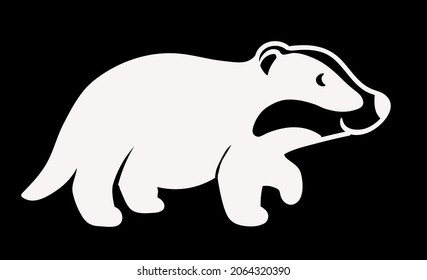 silhouette of a raccoon, white and black illustration, chalk isolated on dark background. Concept for logo, print, cards