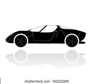 Silhouette of a race car with reflection.